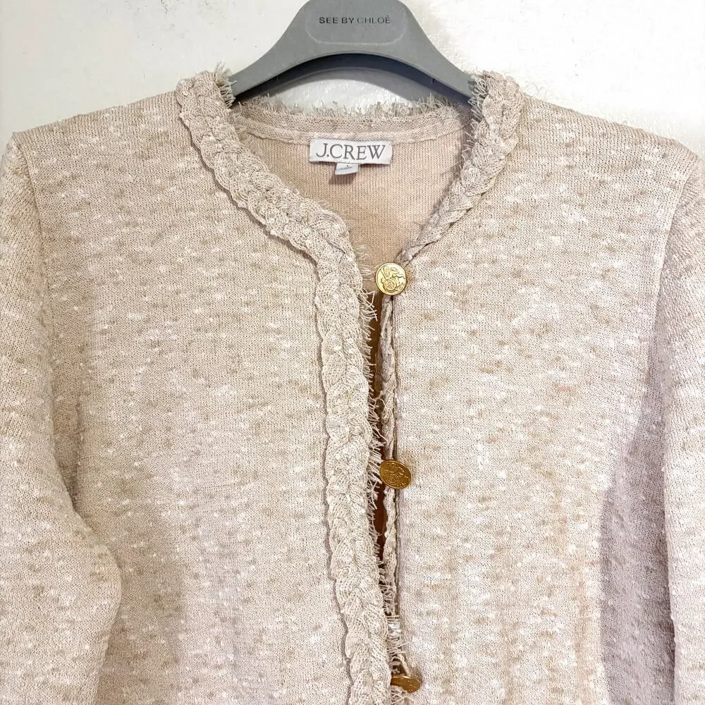 J.CREW Marled Fringe Trim Sweater Lady Cropped Jacket Size L